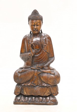 Carved Buddha Statue Burmese Buddhist Lotus Position Sculpture