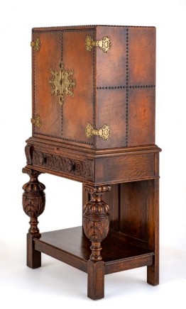 Carved Oak Side Cabinet Leather Box Top