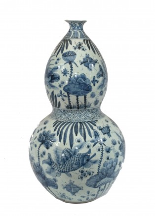 Chinese Blue and White Porcelain Vase Double Gourd Urn Nanking