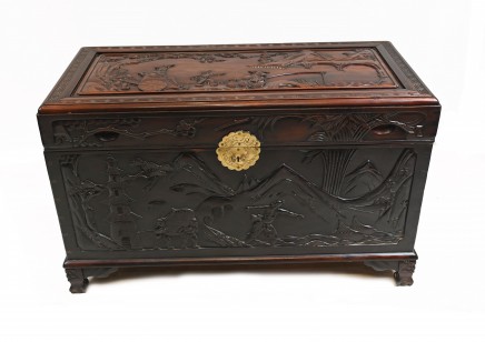 Chinese Camphor Chest Hardwood Carved Luggage Box 1880