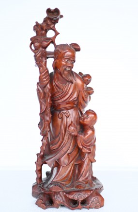 Chinese Carved Wise Man and Child Statue Hardwood