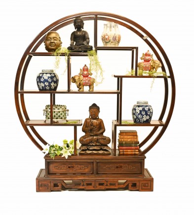Chinese Circular Bookcase Display Cabinet Hardwood Stand