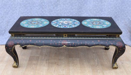 Chinese Lacquer Coffee Table - Cloisonne Porcelain Plaques