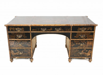 Chinese Lacquer Desk Chinoiserie Faux Bamboo Writing Table