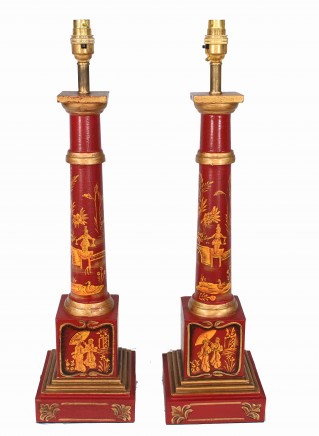 Chinese Lacquer Lamp Bases Chinoiserie Table Lights