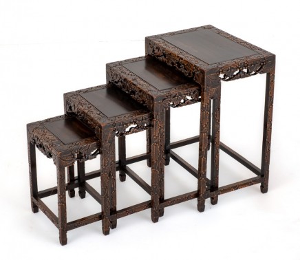 Chinese Nest Tables Hardwood Antique Quartetto