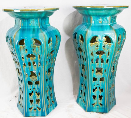 Chinese Porcelain Pedestal Tables - Famille Gris China Pottery