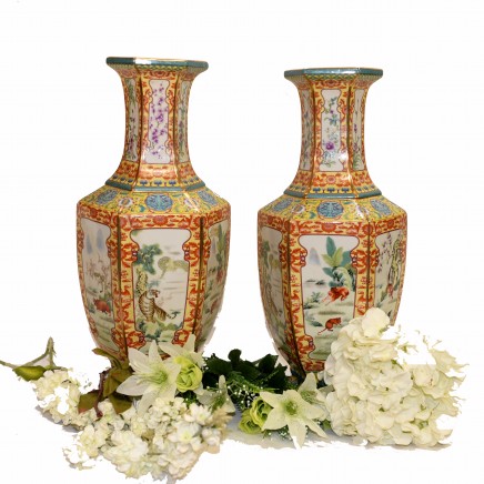Chinese Porcelain Urns Vases Famile Jaune Floral China