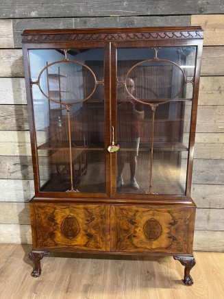 Chippendale Display Cabinet Bookcase Walnut Antique 1900