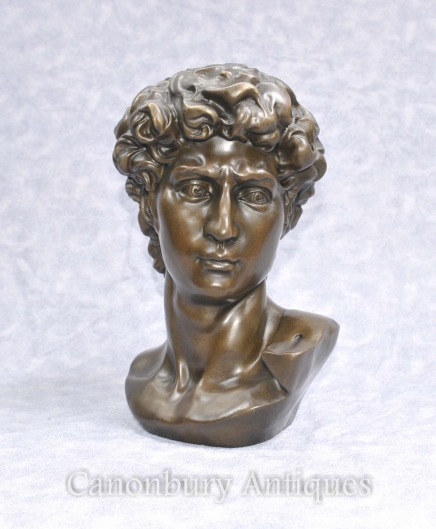 Classical Bronze Bust David by Michelangelo Renaissance Art Statue