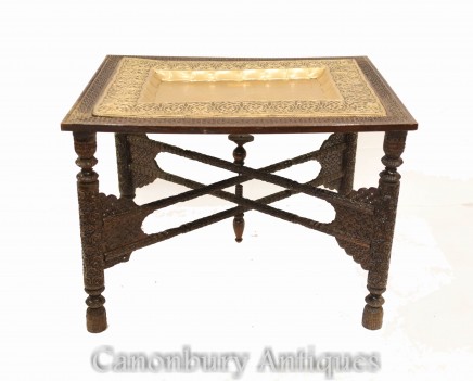 Damascan Coffee Side Table - Arabesque Brass Tray