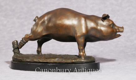 English Bronze Pig Statue Casting Piglet Farmyard