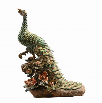 English Majolica Peacock Statue Pottery Antique 1920