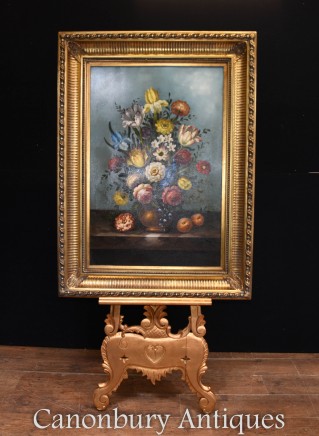 Flemish Oil Painting Floral Still Life Vivid Flowers