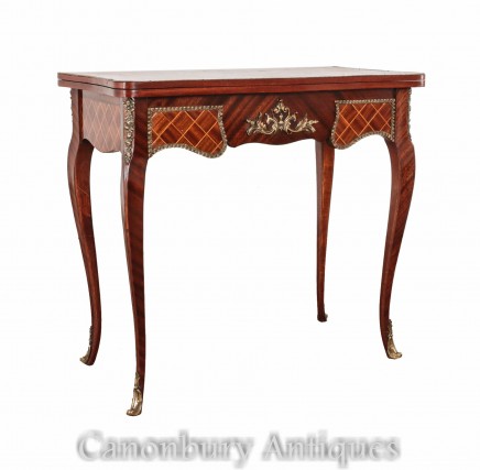 French Antique Card Table - Empire Games Tables Parquetry Inlay 1890