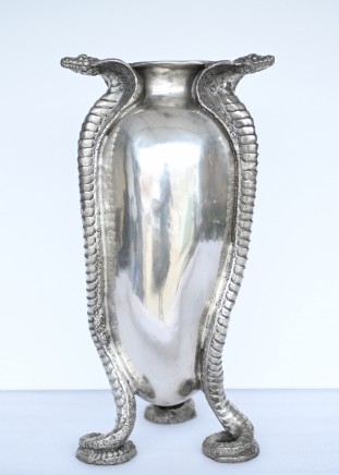 French Art Nouveau Silver Bronze Snake Serpent Urn Vase Jean Dunand