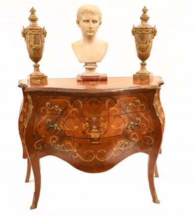 French Bombe Commode Inlay Empire Chest of Drawers