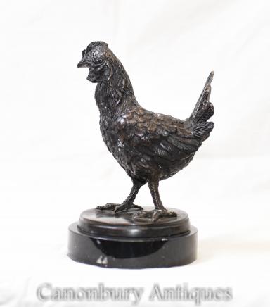 French Bronze Chicken Bird Statue Kitchen Chick