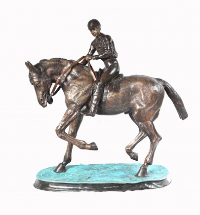 French Bronze Horse Jockey Statue PJ Mene Horses 3.5 foot