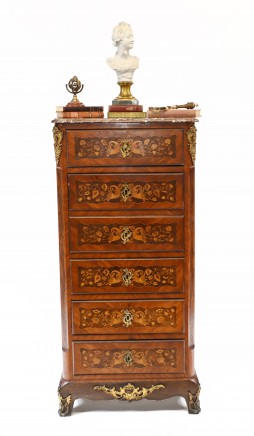French Chest Drawers Antique Tall Boy Inlay 1880