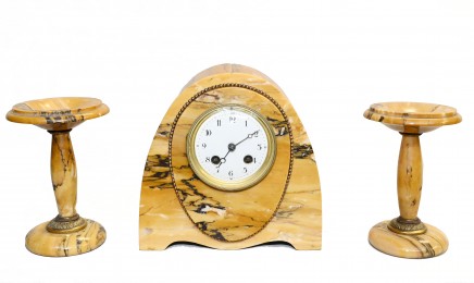 French Clock Set Mantle Garniture Marble Antique 1900