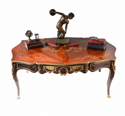 French Coffee Table Louis XVI Marquetry Inlay
