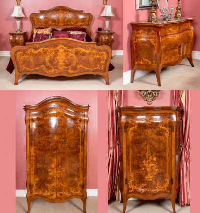 French Empire Bedroom Suite Walnut Nightstands Bed Commode 1870