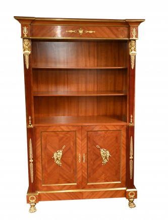 French Empire Bookcase -  Walnut Open Front Cabinet