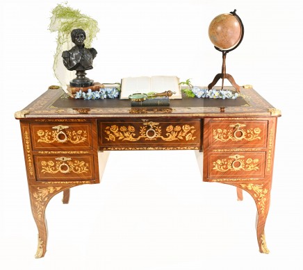 French Empire Desk Bureau Marquetry Inlay Knee Hole