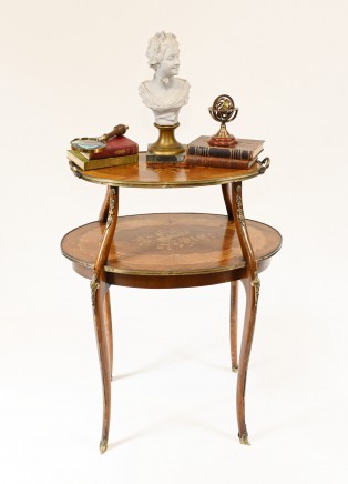 French Etagere Table Antique Tiered Marquetry Inlay