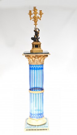French Glass Pedestal Stand Marble Corinthian Column