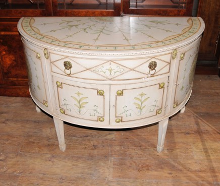 French Louis XV Painted Demi Lune Cabinet Commode Chest