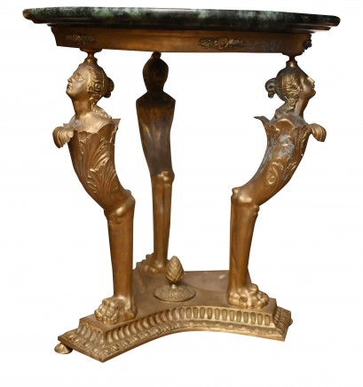 French Ormolu Side Table Maiden Legs Marble Top Gueridon