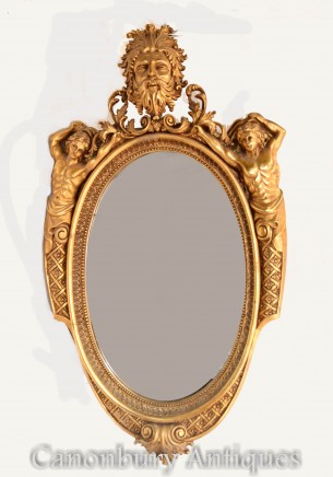French Oval Mirror Gilt - Caryatids Classical Interiors
