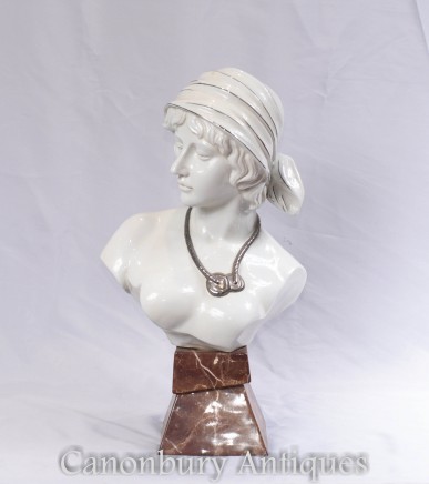 French Porcelain Maiden Bust - Female Head Statue