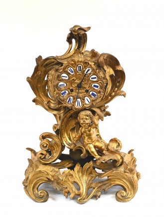 French Rococo Mantle Clock Gilt Cherub 1880
