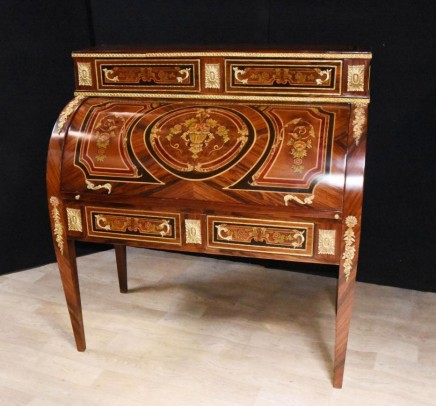 French Roll Top Desk - Empire Bureau Marquetry Inlay