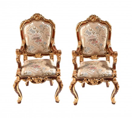 French Salon Chairs Mahogany Gilt Louis XVI Arm