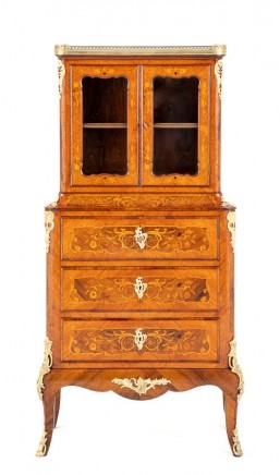 French Secretaire Bookcase Desk Antique Inlay 1860