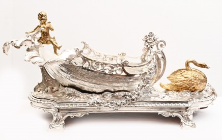Silver Plate Centerpiece Dish Cherub Swan Boat George II
