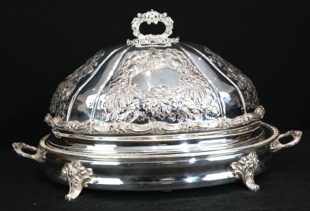 George II Silver Plate Domed Serving Plate - Food Tray Platter