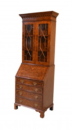 Georgian Bureau Bookcase Walnut  Desk Glazed Top