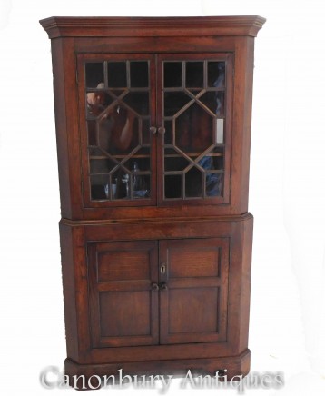 Georgian Oak Corner Cabinet - Farmhouse Bookcase Circa 1820