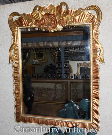 Gilt Art Nouveau Mirror Floral Glass Mantle