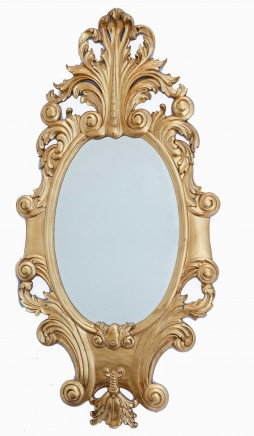 Gilt Rococo Mirror Carved Italian Frame Oval Glass