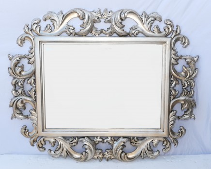 Gilt Rococo Mirror Silver Carved Frame