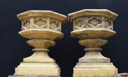 Gothic Stone Garden Urns - Octagonal on Pedestal Base Architectural