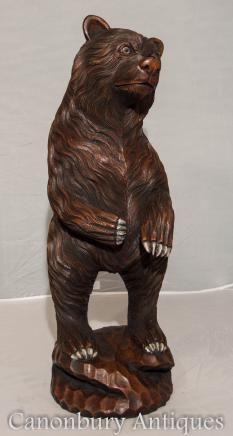 Hand Carved German Black Forest Bear Statue