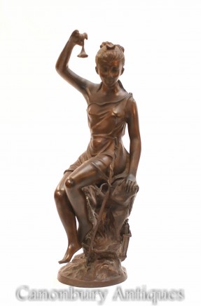 Italian Bronze Roman Maiden Statue - Female Figurine