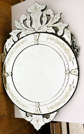 Italian Venetian Mirror Round Glass Mid 20th Century